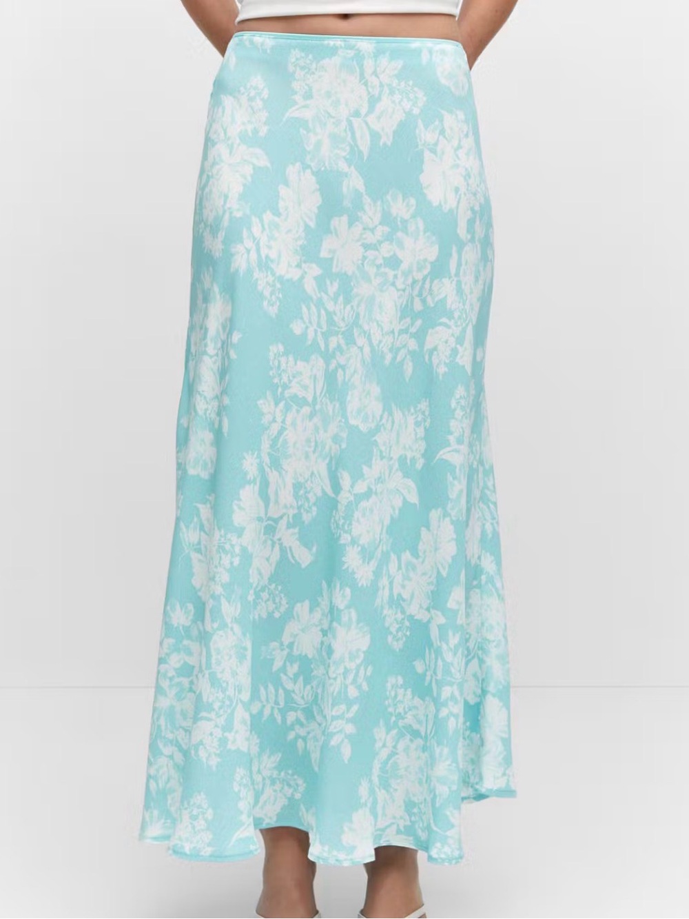 Mango Aqua Blue Floral Midi Skirt